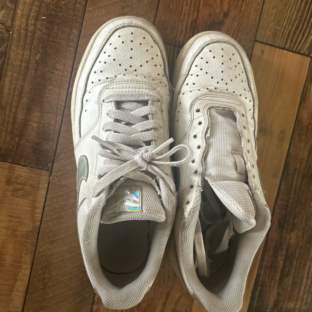 Nike Women's White Sneakers with Iridescent Swoosh - Picture 2 of 5